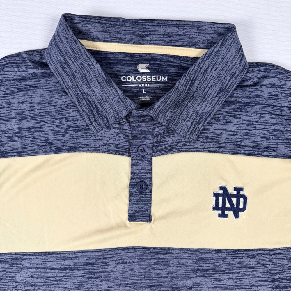 Colosseum Notre Dame Polo Mens L Blue Gold Excellent Performance Space Dye‎ ND - Picture 3 of 10